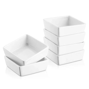 Wedding White Porcelain Square Ramekin Bowls- Set of 6