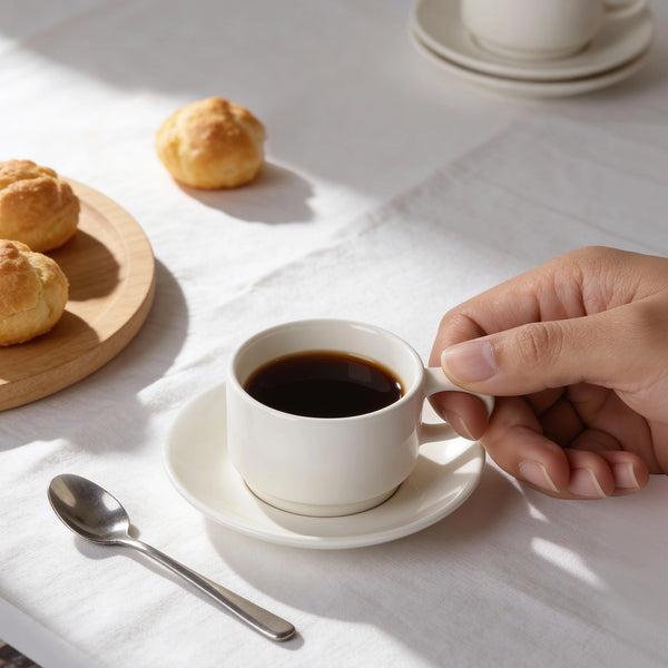 Wedding White Espresso Cups and Saucers - Set of 4