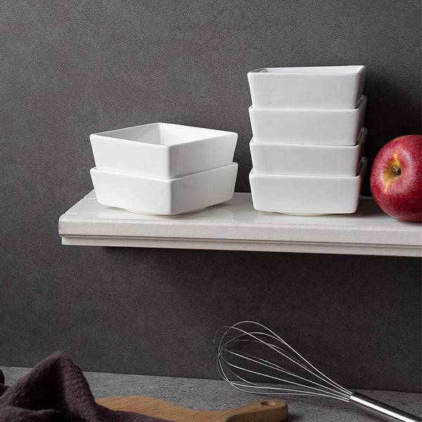 Wedding White Porcelain Square Ramekin Bowls- Set of 6