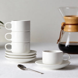 Wedding White Espresso Cups and Saucers - Set of 4