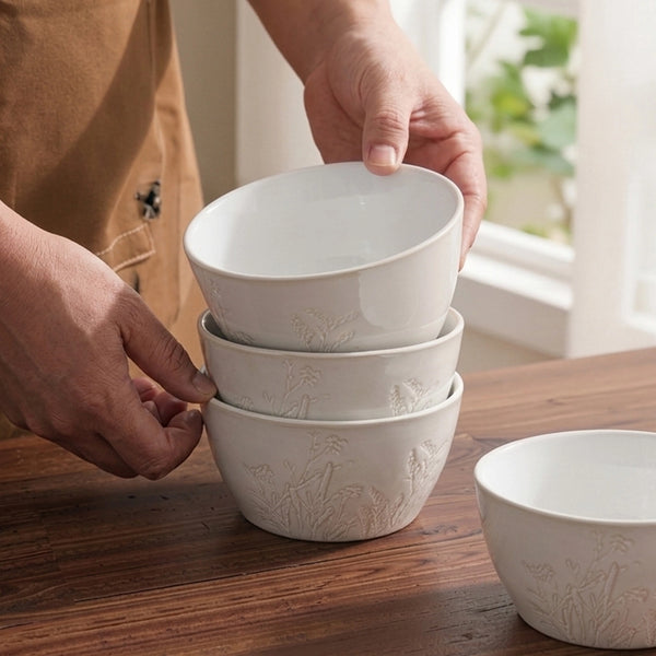 Beige Botanical Soup Bowls - Set of 4