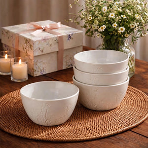 Beige Botanical Soup Bowls - Set of 4