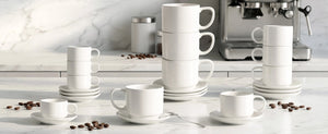 Wedding White Espresso Cups and Saucers - Set of 4
