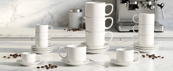 Wedding White Espresso Cups and Saucers - Set of 4