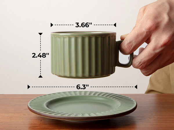 Green Cappuccino Cups and Saucers - Set of 4