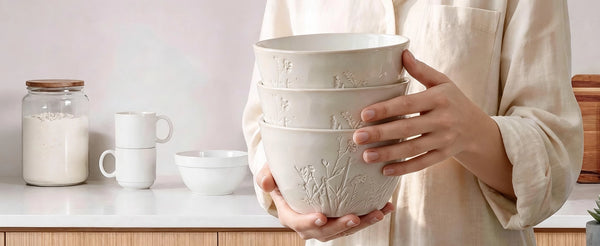 Beige Botanical Soup Bowls - Set of 4