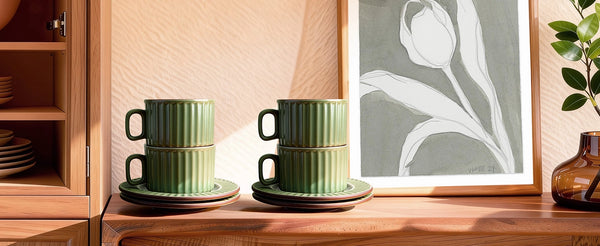 Green Cappuccino Cups and Saucers - Set of 4