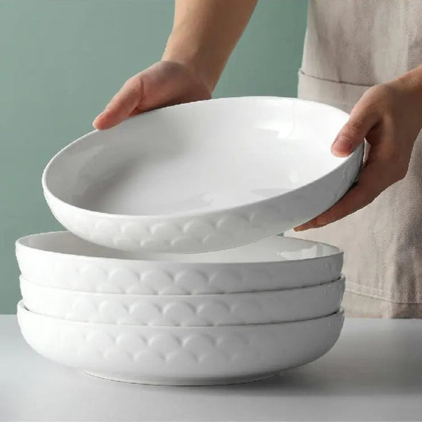Wedding White Porcelain Textured Pasta Bowls - Set of 4 - Dinnerware