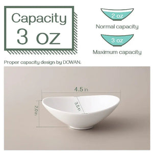White bowl with capacity measurement details by DOWAN on a beige background