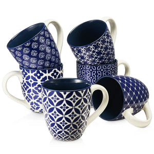 Vintage Blue Coffee Mugs - Set of 6 - Drinkware