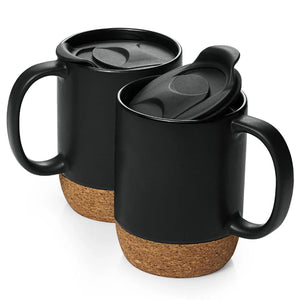 Porcelain Coffee Mugs with Cork Bottom - Set of 2 - Drinkware