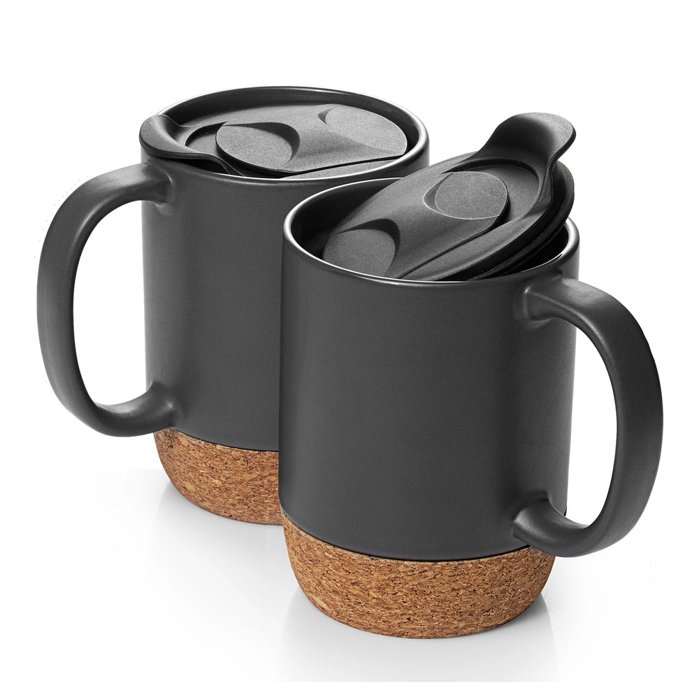 Porcelain Coffee Mugs with Cork Bottom - Set of 2 - Drinkware