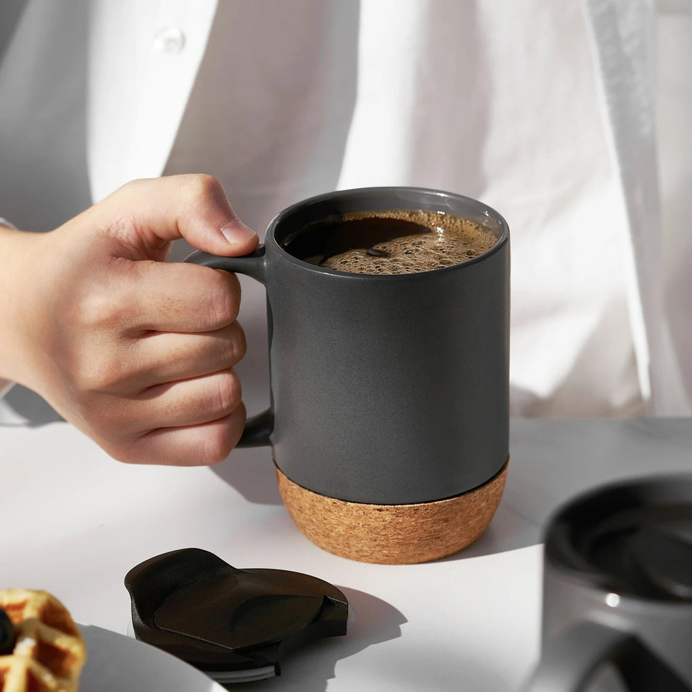Porcelain Coffee Mugs with Cork Bottom - Set of 2 - Drinkware