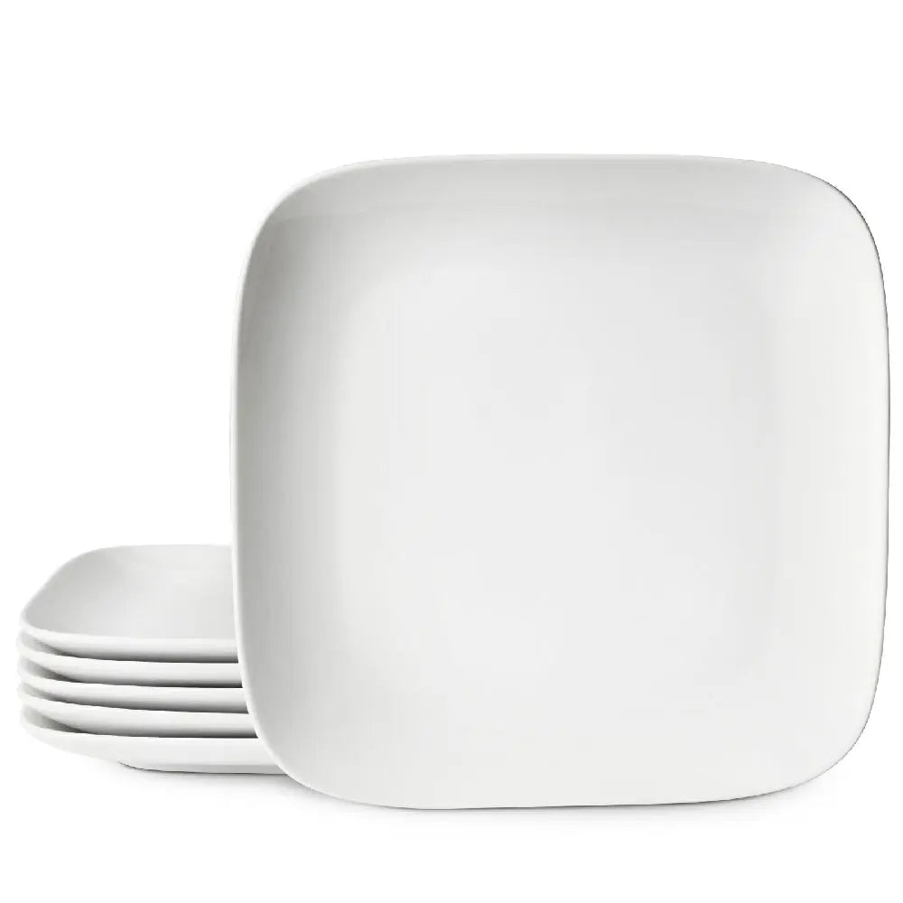Wedding White Porcelain Square Dinner Plates - Set of 6 - Dinnerware